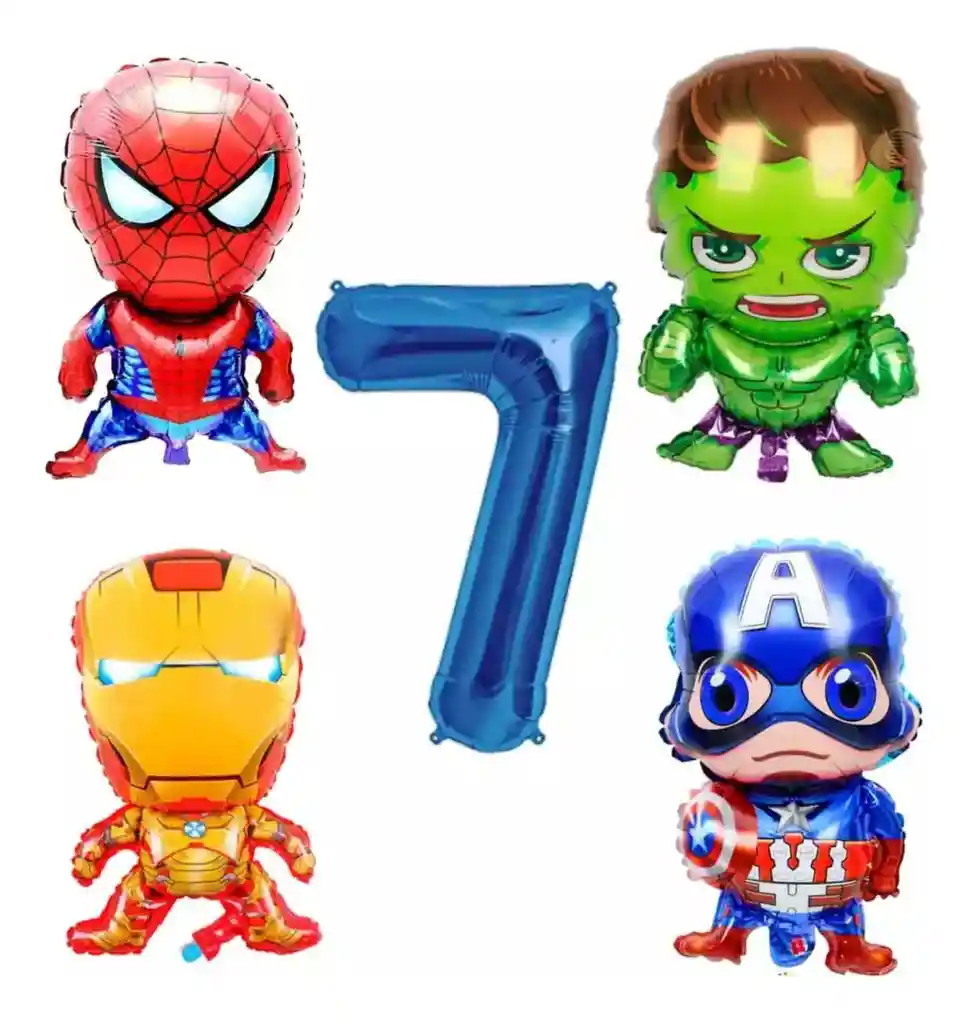 Kit Globos Numero Iron Capitan Hulk Spiderman Cumpleaños #7