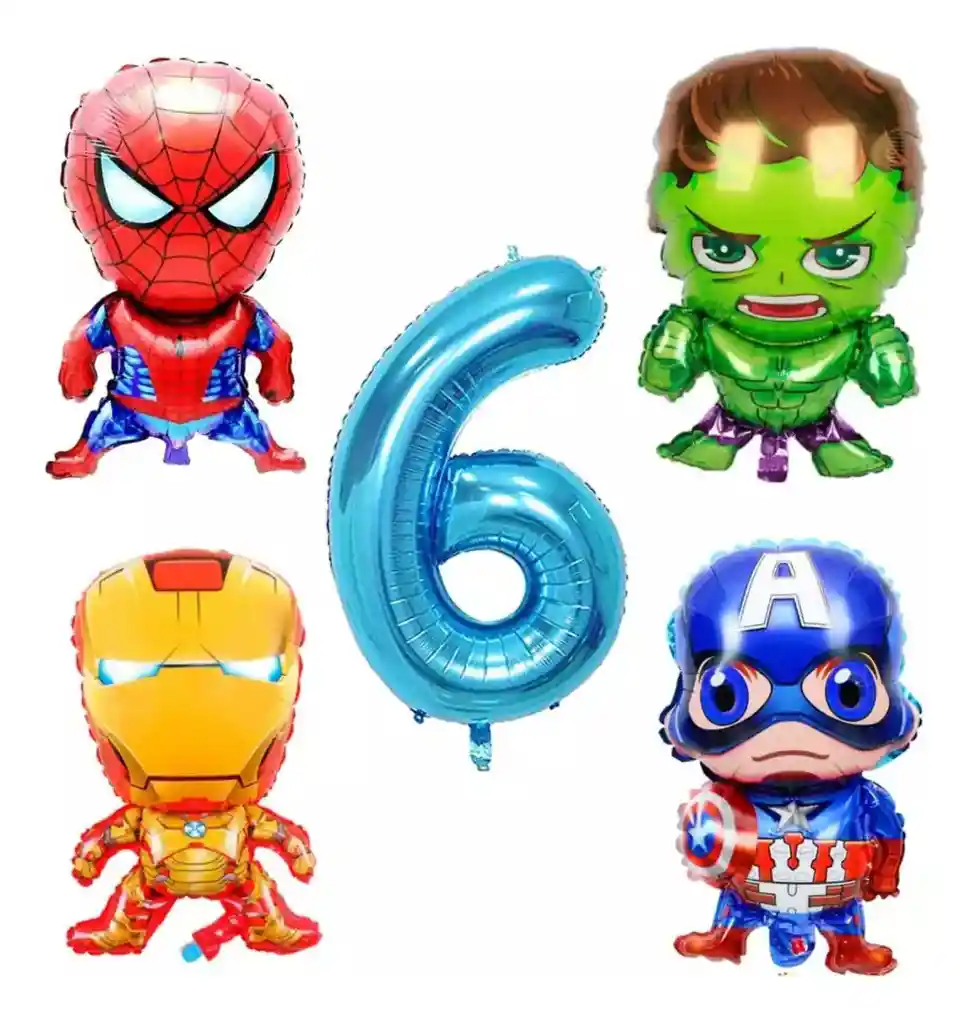 Kit Globos Numero Iron Capitan Hulk Spiderman Cumpleaños #6