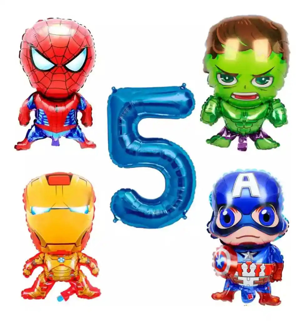 Kit Globos Numero Iron Capitan Hulk Spiderman Cumpleaños #5