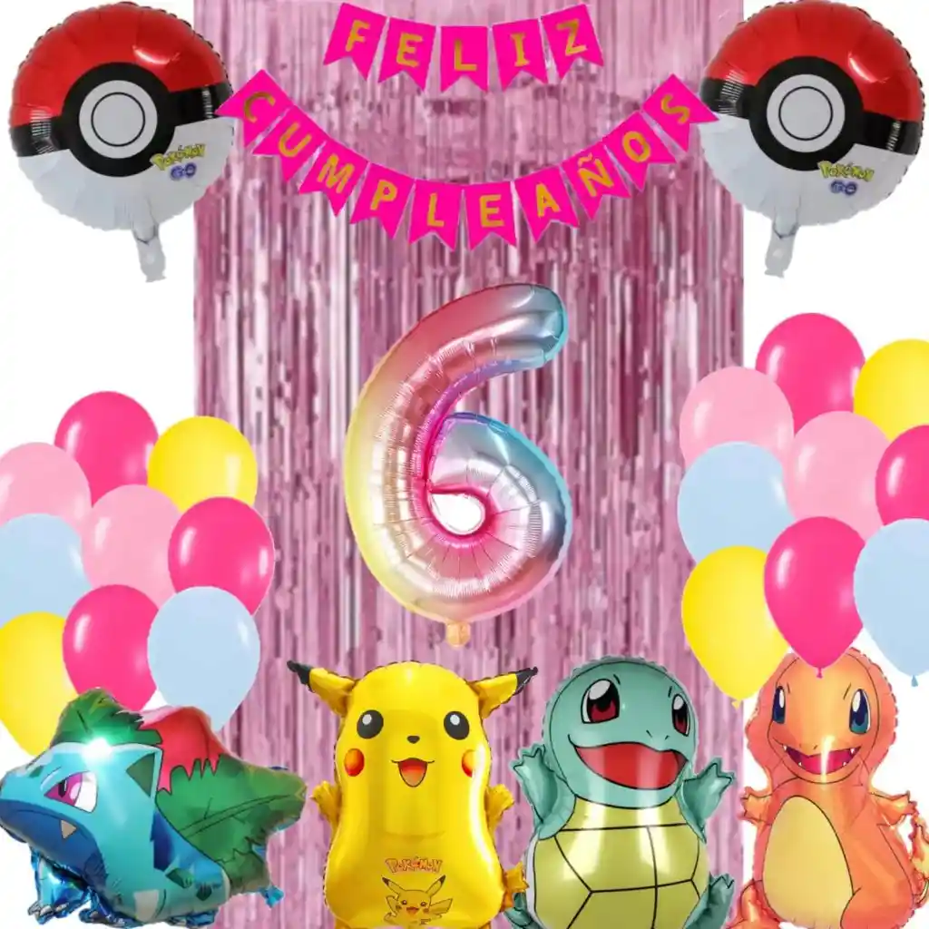 Kit Globos Pikachu Cumpleaños Niño Serie Juegos Charmander #6