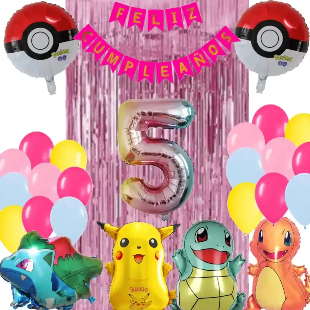 Kit Globos Pikachu Cumpleaños Niño Serie Juegos Charmander #5