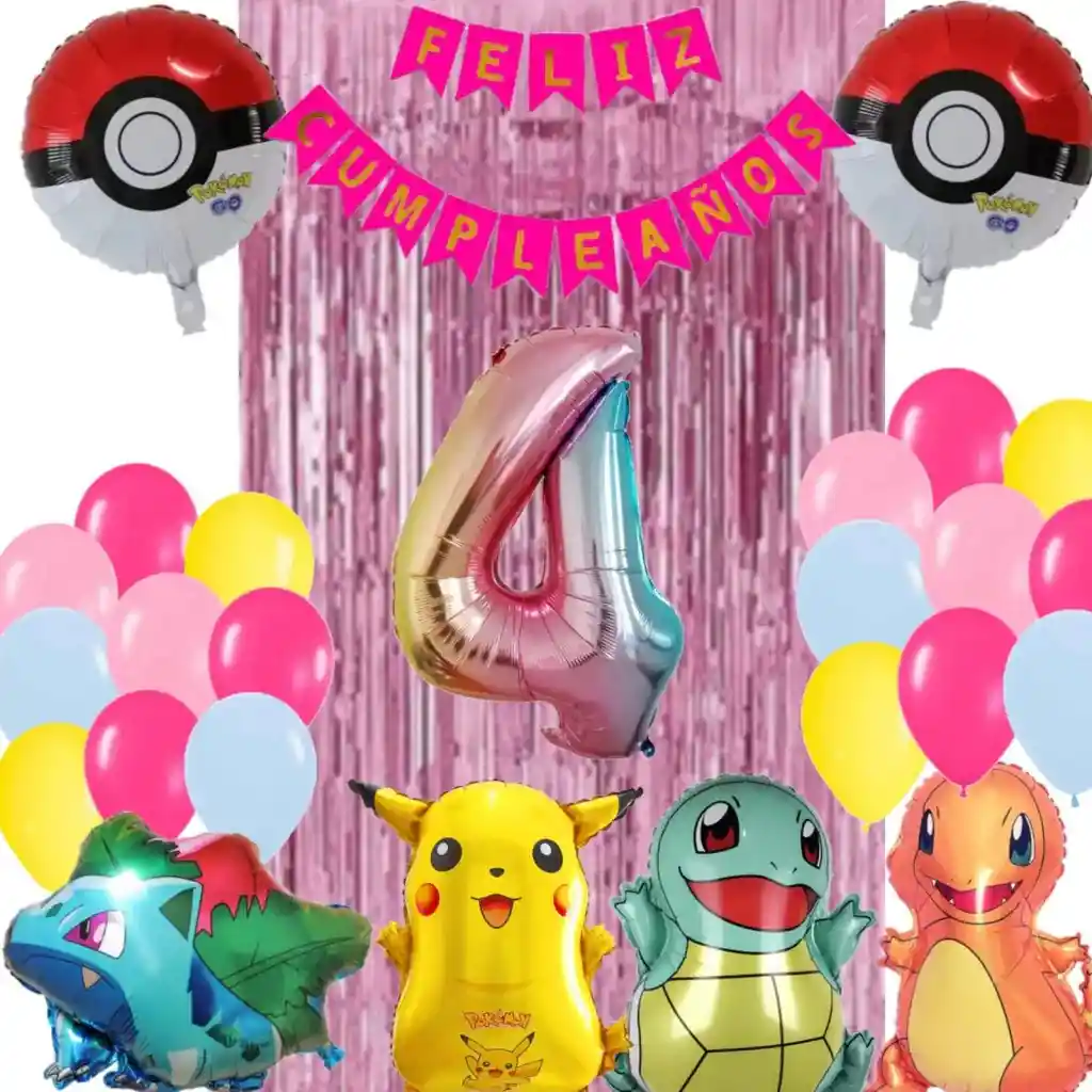 Kit Globos Pikachu Cumpleaños Niño Serie Juegos Charmander #4