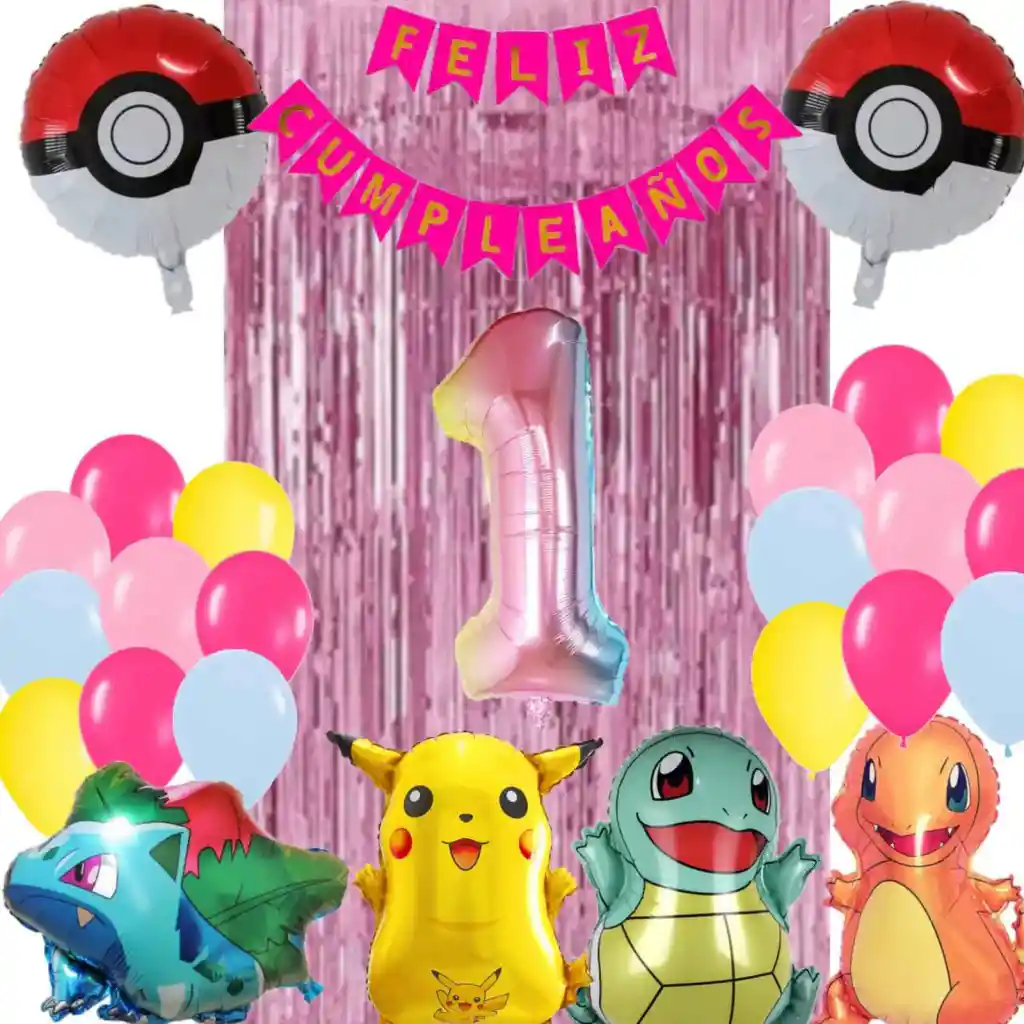 Kit Globos Pikachu Cumpleaños Niño Serie Juegos Charmander #1