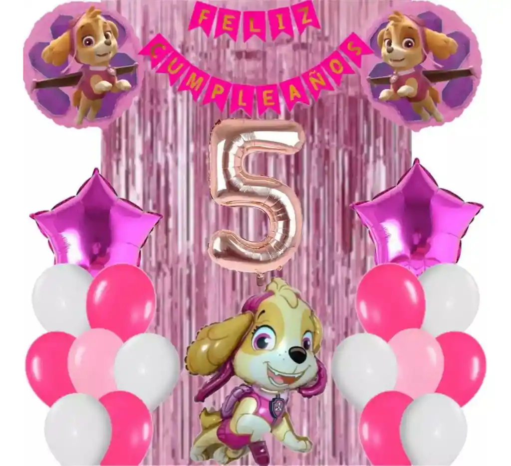 Kit Globos Bouquet Numero Skye Paw Patrol Cortina Feston #5