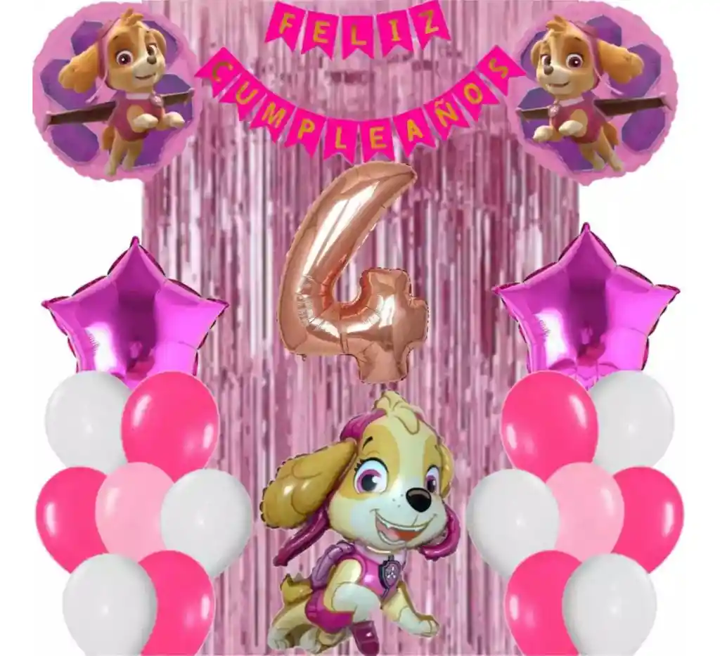 Kit Globos Bouquet Numero Skye Paw Patrol Cortina Feston #4