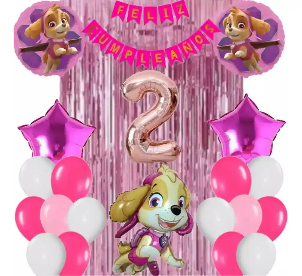 Kit Globos Bouquet Numero Skye Paw Patrol Cortina Feston #2