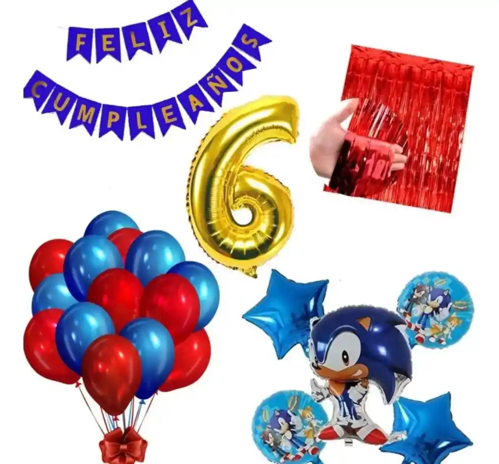 Kit Globos Bouquet Numero Sonic Numero Cortina Feston Rojo #6