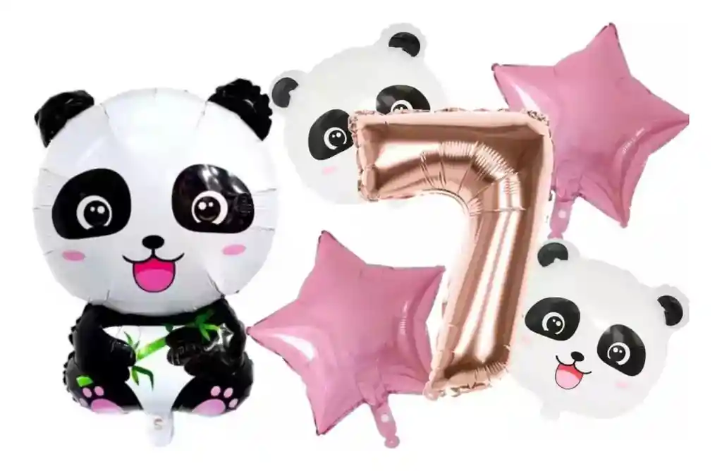 Kit Globos Panda Rosado Numero Animales Bosque China Tierno #7