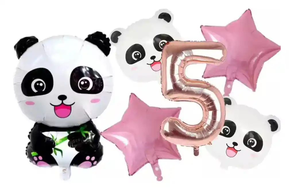 Kit Globos Panda Rosado Numero Animales Bosque China Tierno #5