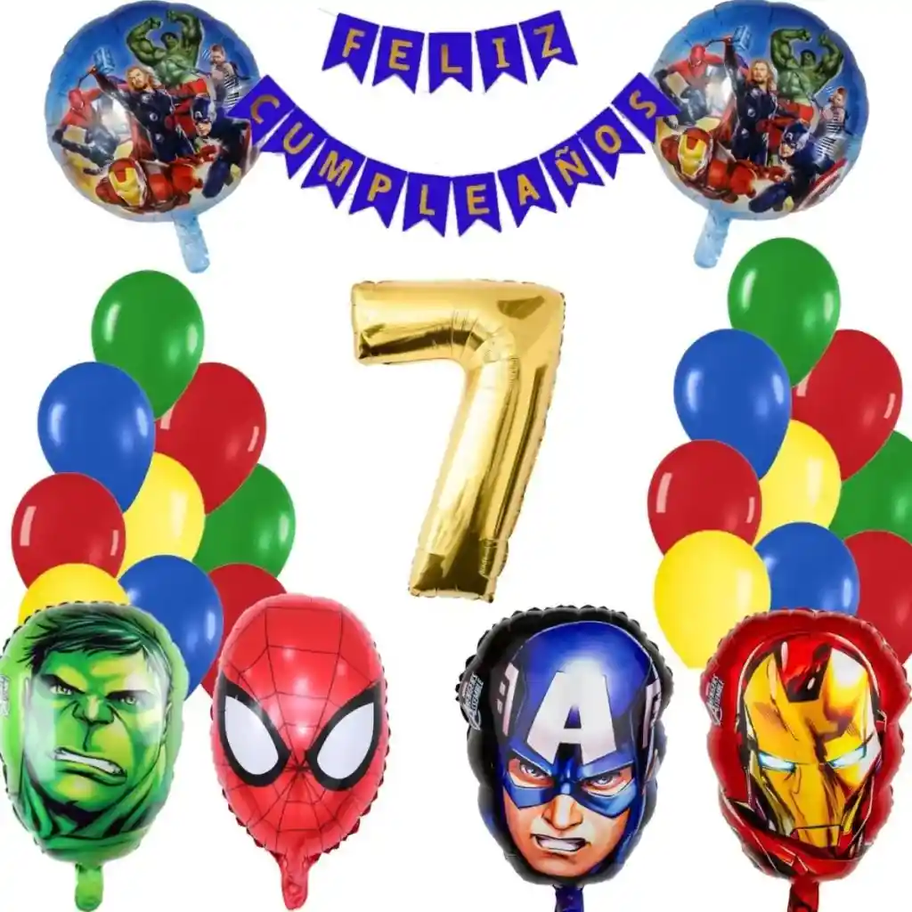 Kit Globos Decoracion Heroes Hulk Spider Capitan Iron Numero #7