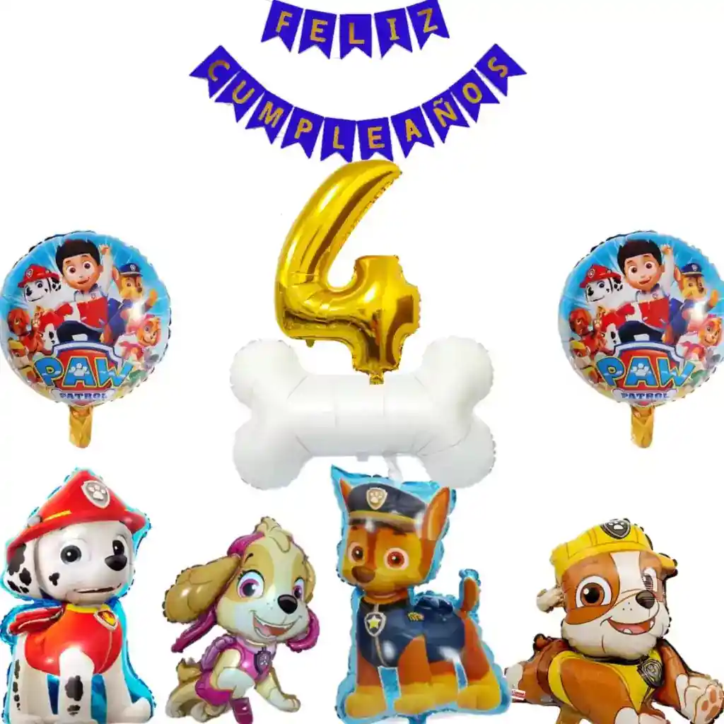 Kit Globos Decoracion Chase Marshall Skye Rubble Perro Hueso #4