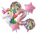 Kit Globos Bouquet Numero Unicornio Arcoiris Niña Fiesta #2