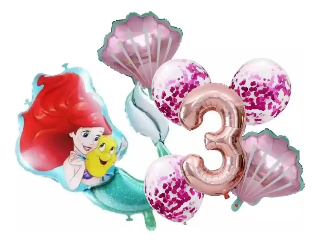 Kit Decoración Globos Sirena Concha Mar Numero Fiesta Niña #3