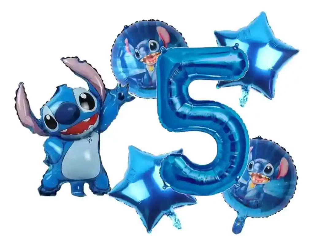 Kit Decoración Globos Stich Numero Azul Aloha Hawái Fiesta #5