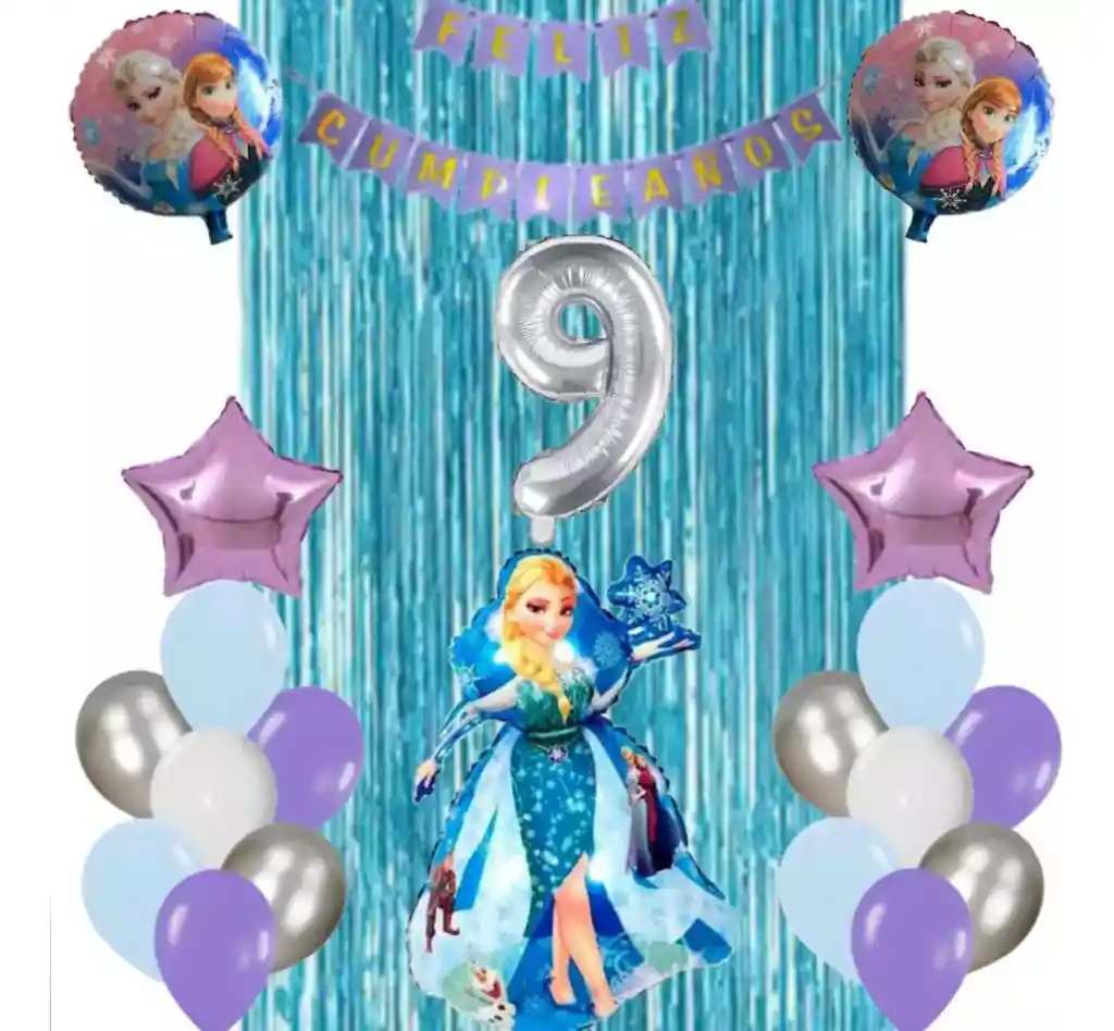 Kit Decoración Globos Cortina Frozen Numero Festón Princesa #9