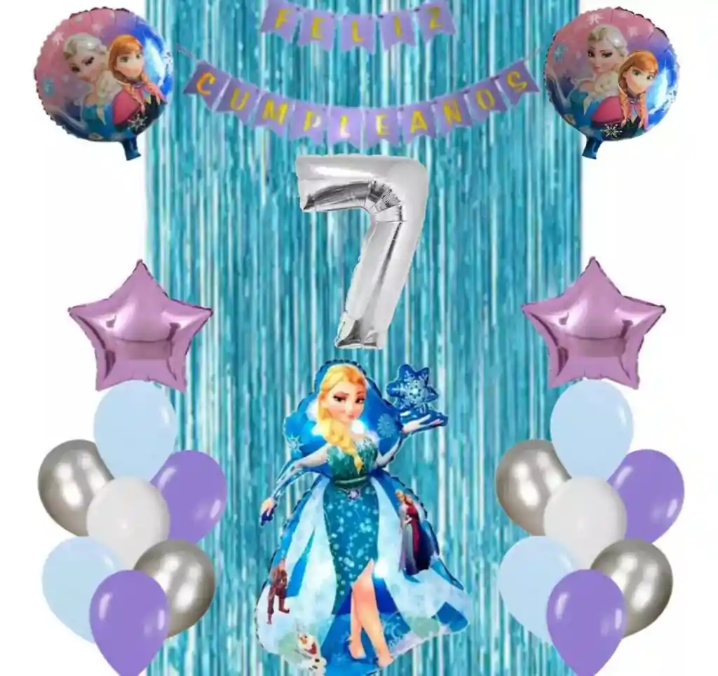 Kit Decoración Globos Cortina Frozen Numero Festón Princesa #7