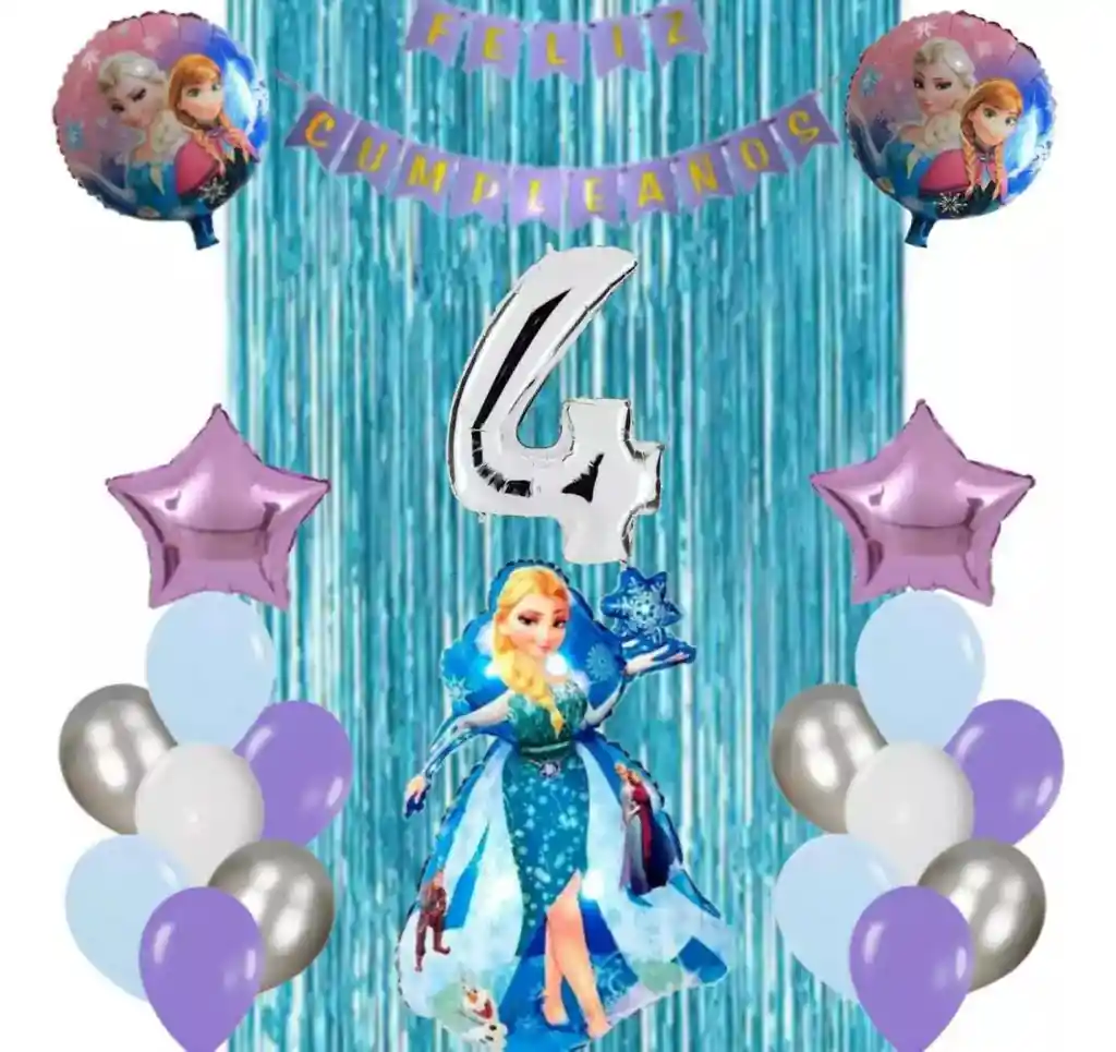 Kit Decoración Globos Cortina Frozen Numero Festón Princesa #4