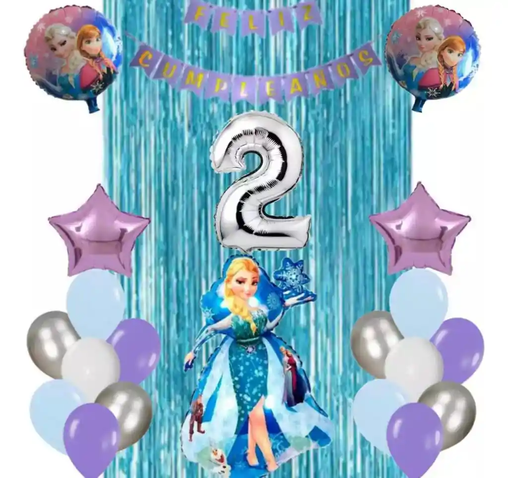 Kit Decoración Globos Cortina Frozen Numero Festón Princesa #2