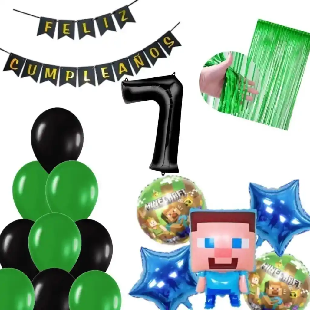 Kit Decoración Globos Video Juego Minero Numero Control #7