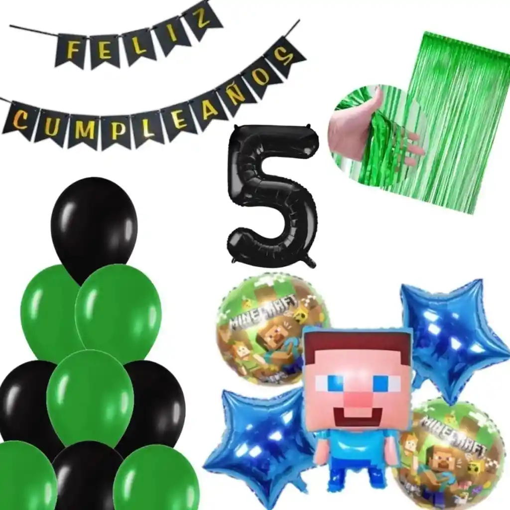 Kit Decoración Globos Video Juego Minero Numero Control #5