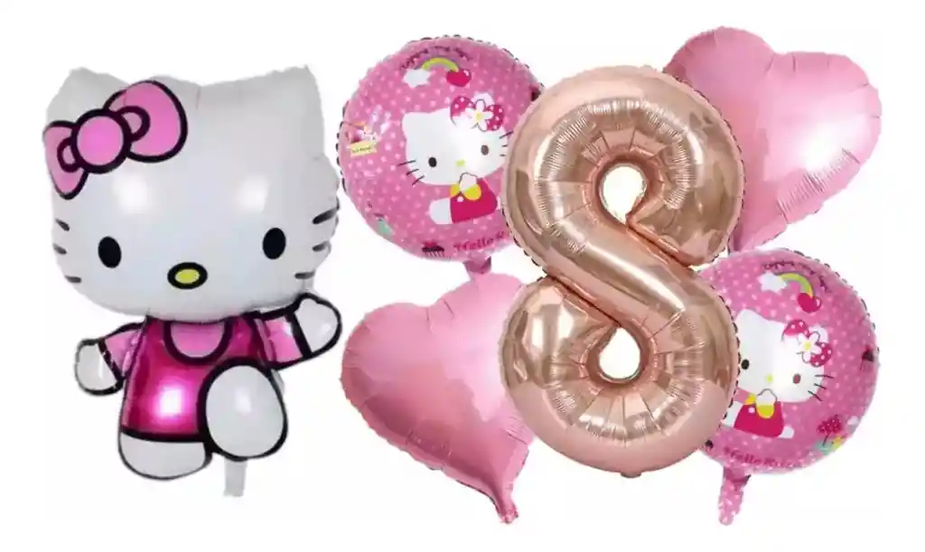 Kit Bouquet Globos Numero Hello Kitty Niña Decoración #8