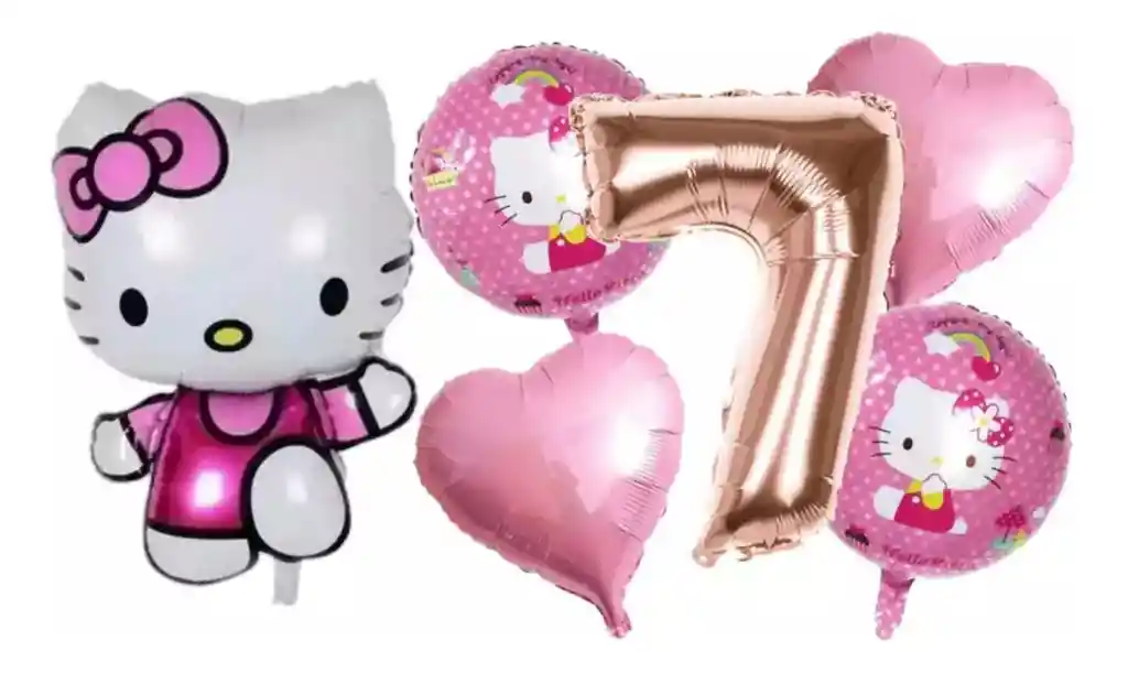 Kit Bouquet Globos Numero Hello Kitty Niña Decoración #7