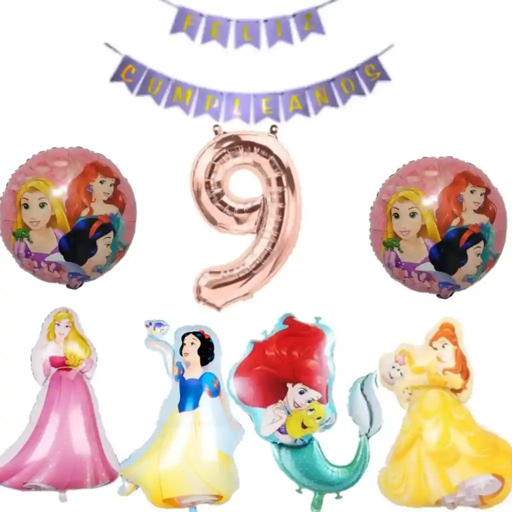 Kit Globos Decoracion Princesas Rapunzel Cenicienta Sirenita #9