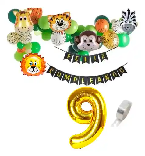 Kit Bouquet Globos Selva Animales Verde Cortina Festón León #9