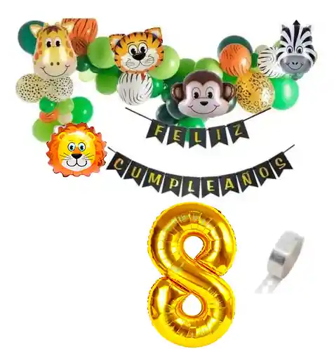 Kit Bouquet Globos Selva Animales Verde Cortina Festón León #8