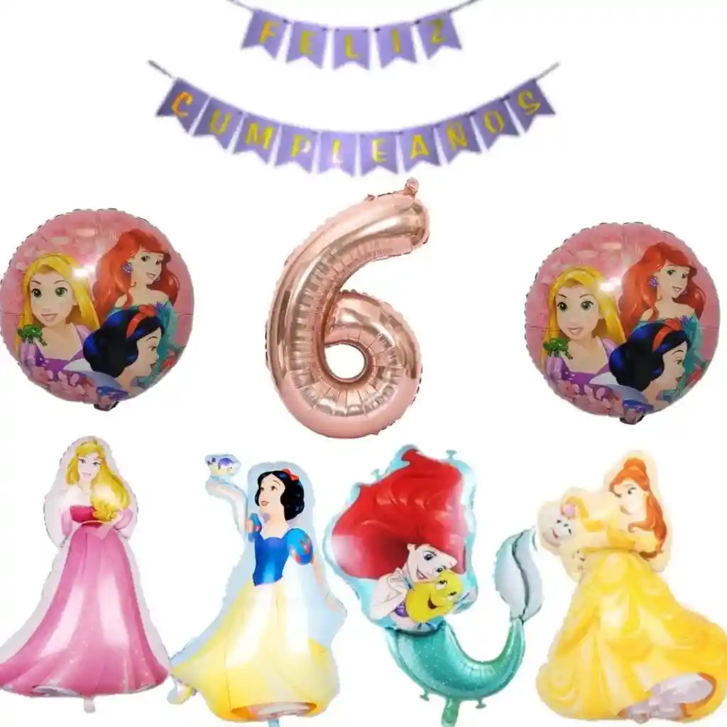 Kit Globos Decoracion Princesas Rapunzel Cenicienta Sirenita #6