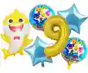 Kit Globos Numero Baby Shark Decoracion Mar Marino Niño #9