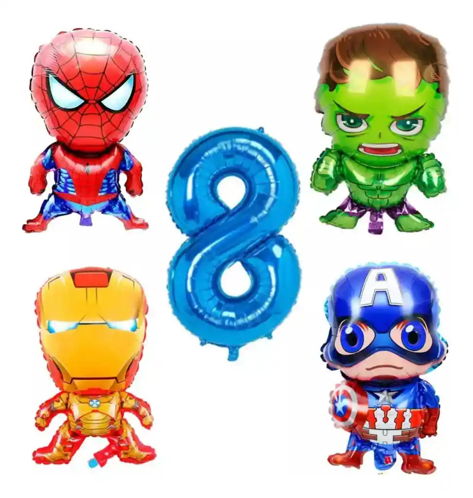 Kit Globos Numero Iron Capitan Hulk Spiderman Cumpleaños #8