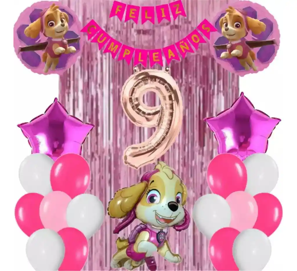 Kit Globos Bouquet Numero Skye Paw Patrol Cortina Feston #9