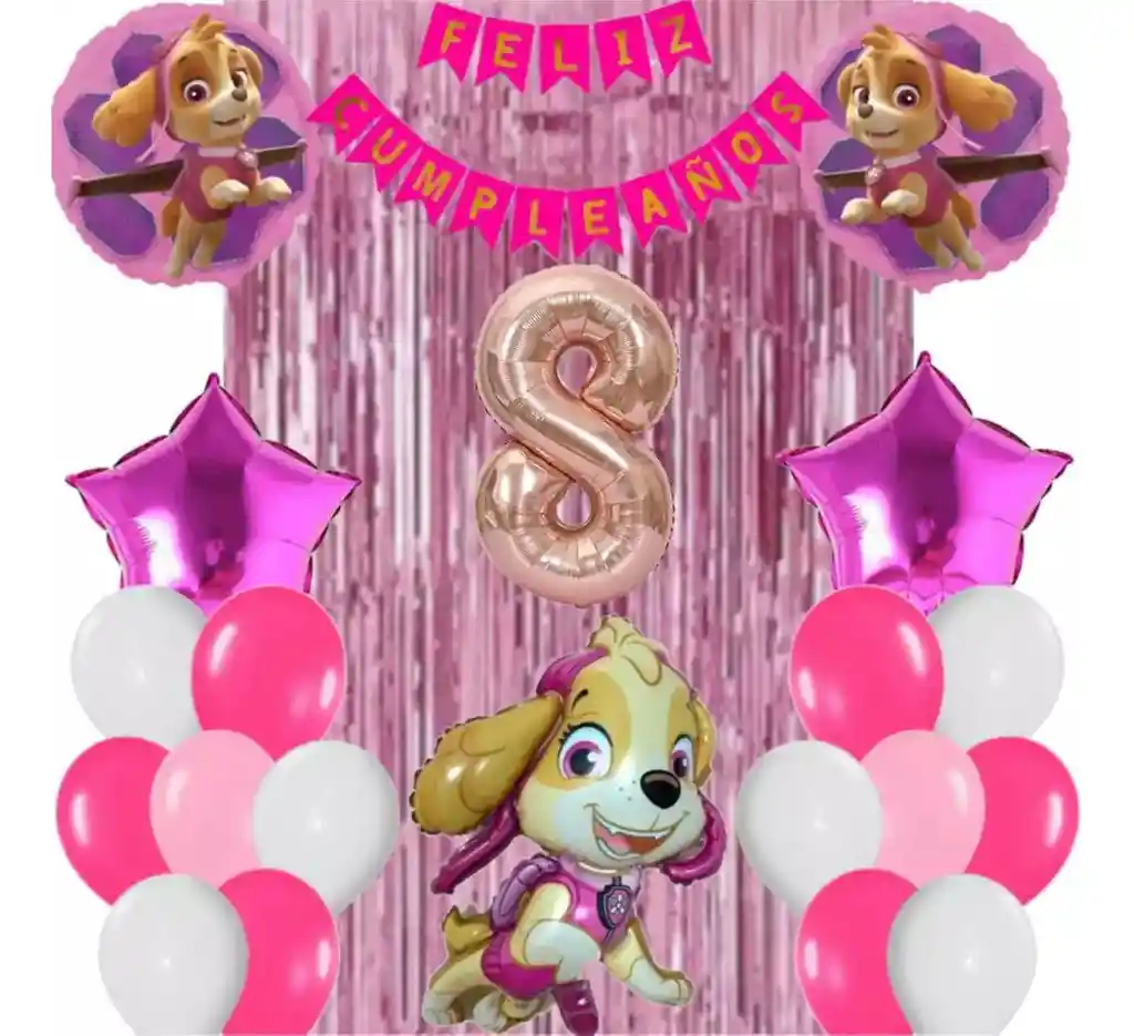 Kit Globos Bouquet Numero Skye Paw Patrol Cortina Feston #8