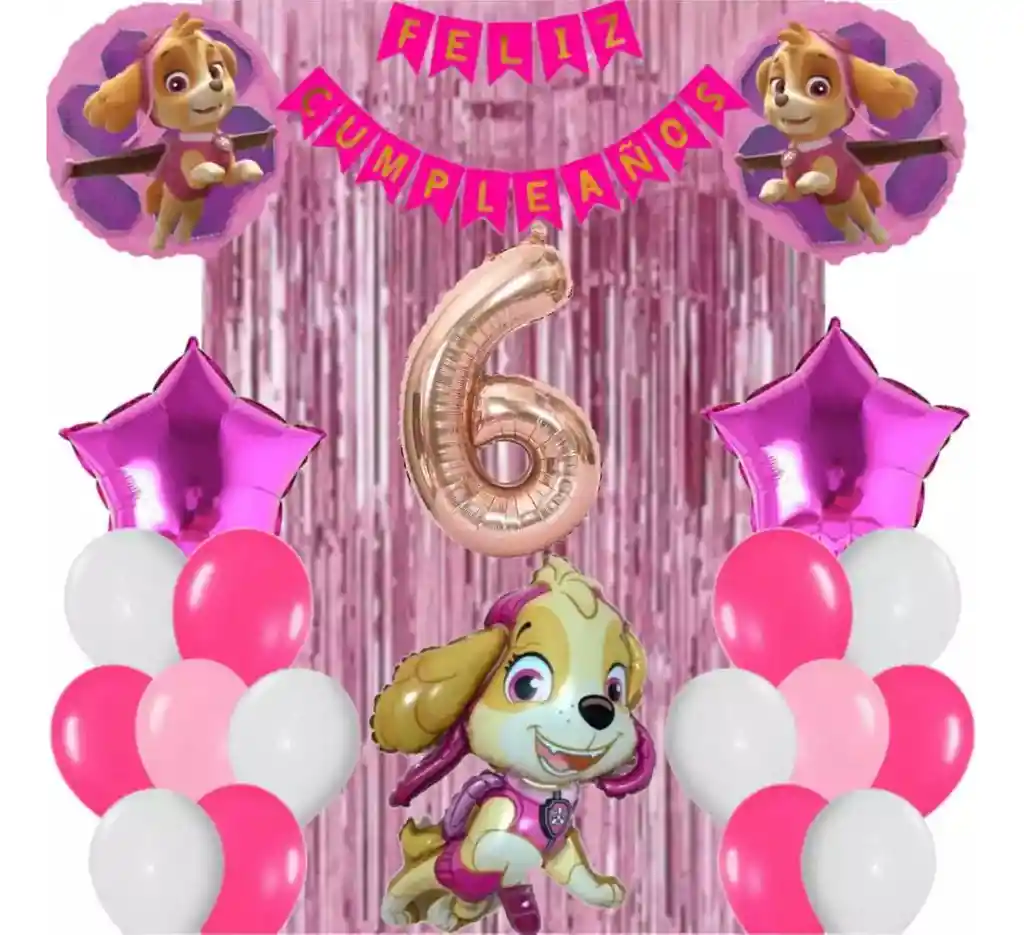 Kit Globos Bouquet Numero Skye Paw Patrol Cortina Feston #6