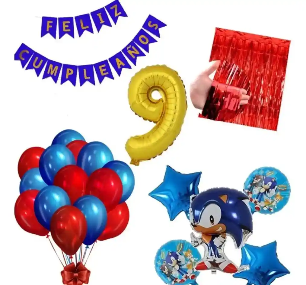 Kit Globos Bouquet Numero Sonic Numero Cortina Feston Rojo #9