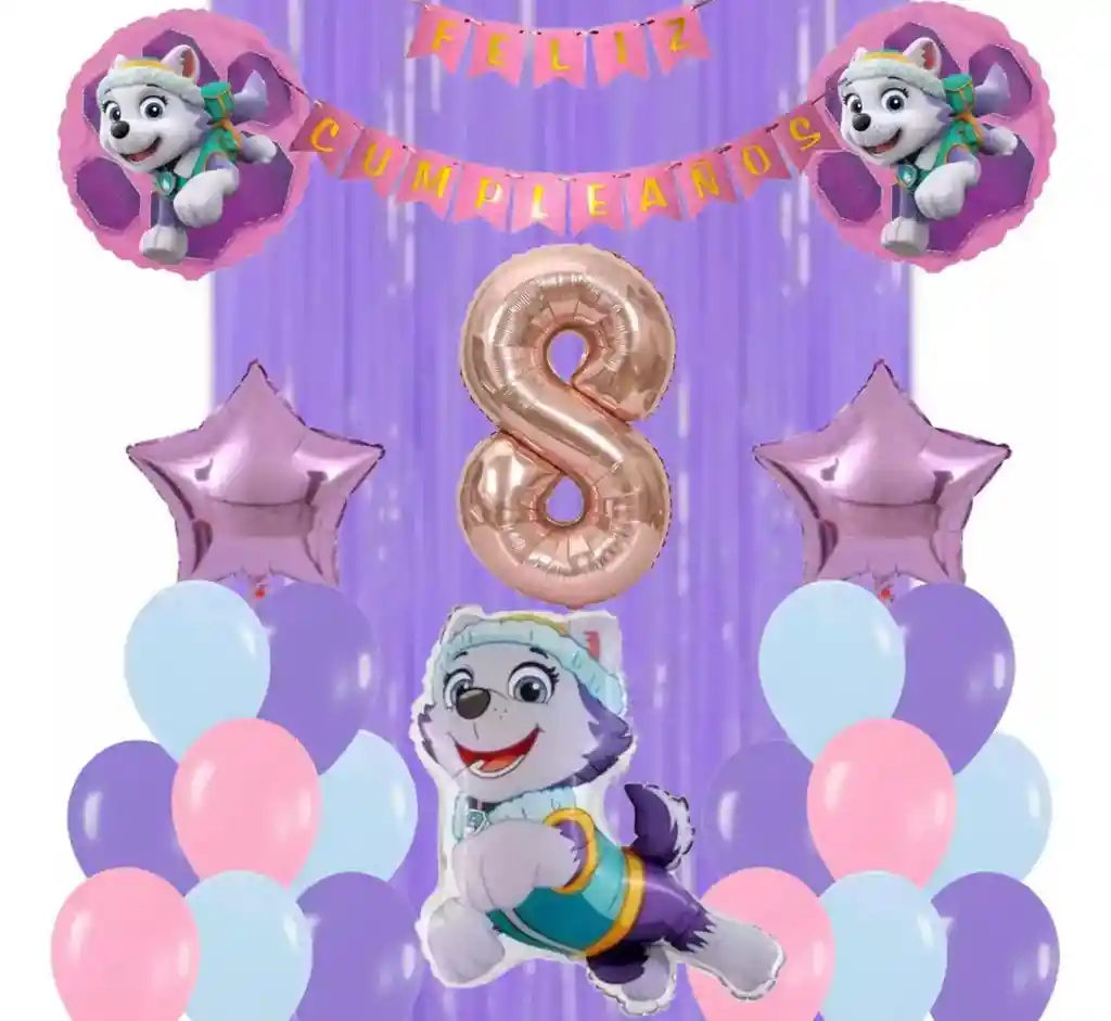 Kit Globos Bouquet Numero Perro Everest Paw Patrol Patrulla #8