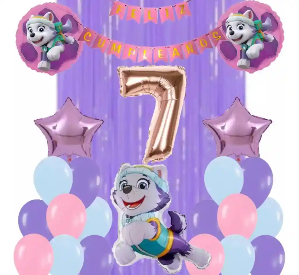 Kit Globos Bouquet Numero Perro Everest Paw Patrol Patrulla #7