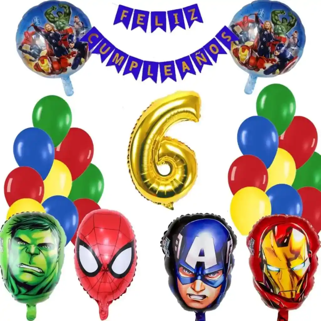 Kit Globos Decoracion Heroes Hulk Spider Capitan Iron Numero #6