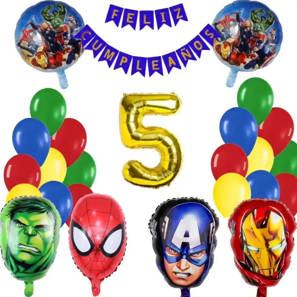 Kit Globos Decoracion Heroes Hulk Spider Capitan Iron Numero #5