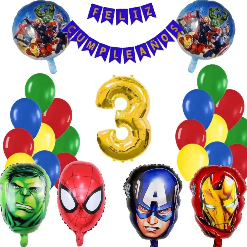 Kit Globos Decoracion Heroes Hulk Spider Capitan Iron Numero #3