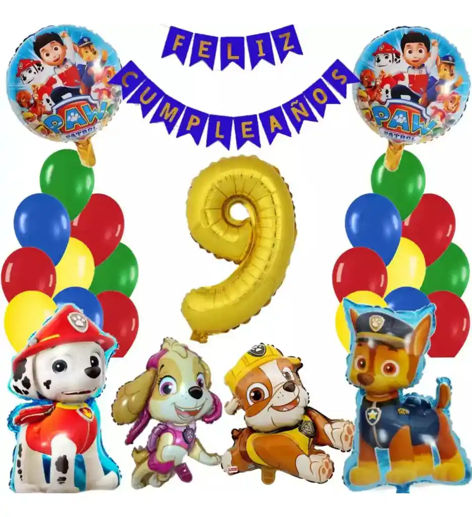 Bouquet Globos Paw Patrol Chase Rubble Marshall Perro Skye #9