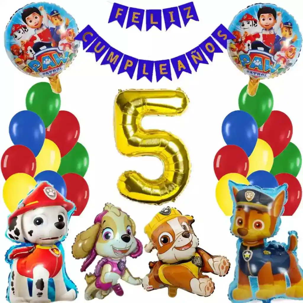 Bouquet Globos Paw Patrol Chase Rubble Marshall Perro Skye #5
