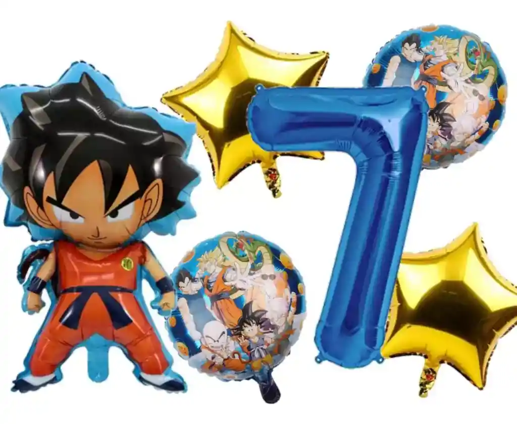 Kit Decoración Globos Goku Dragón Ball Número Anime Azul #7