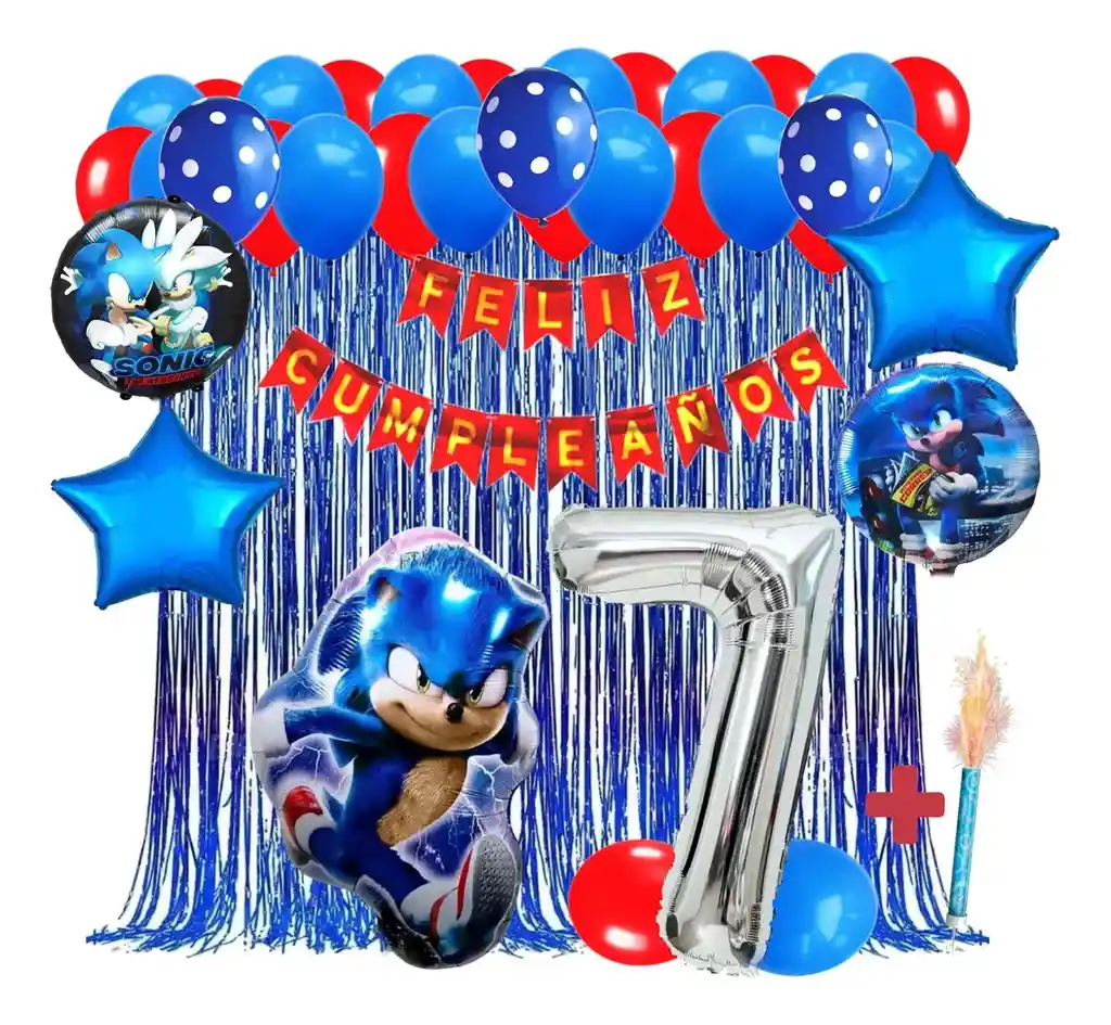 Kit Globos Sonic Video Juego Cumpleaños Cortina Numero #7