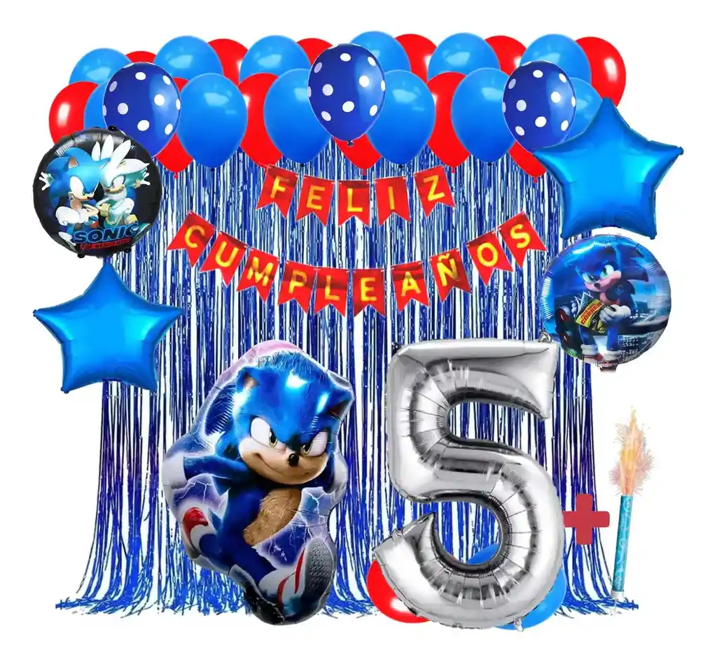 Kit Globos Sonic Video Juego Cumpleaños Cortina Numero #5