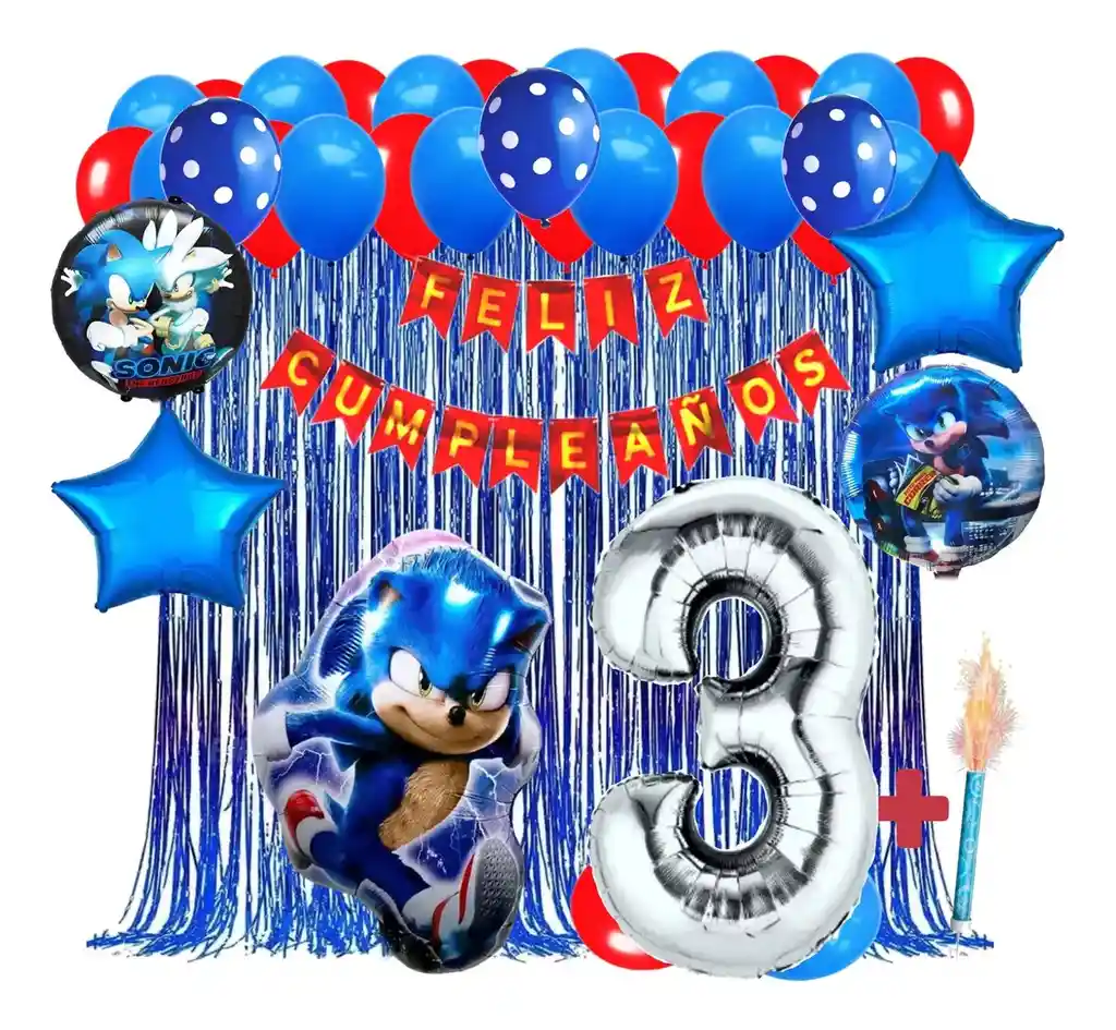 Kit Globos Sonic Video Juego Cumpleaños Cortina Numero #3