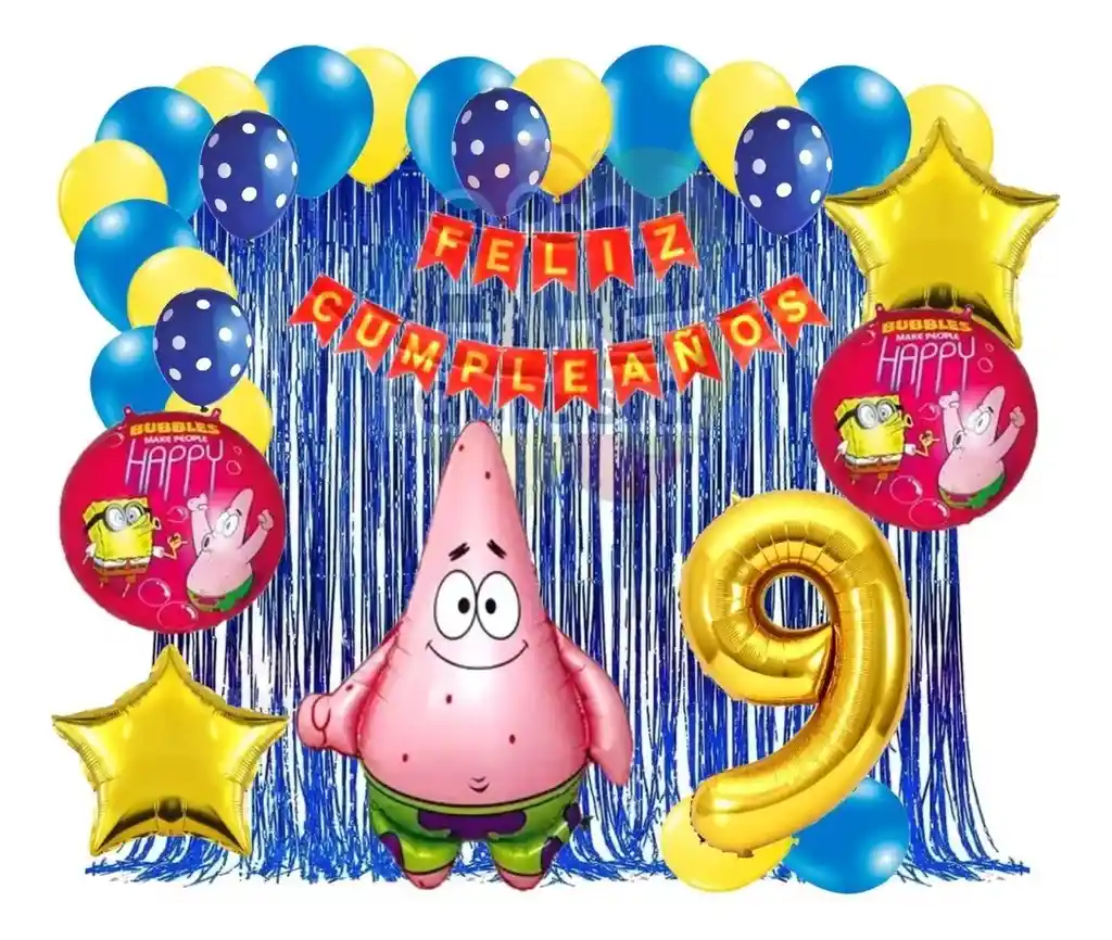 Kit Globos Bob Esponja Cumpleaños Cortina Numero Patricio #9