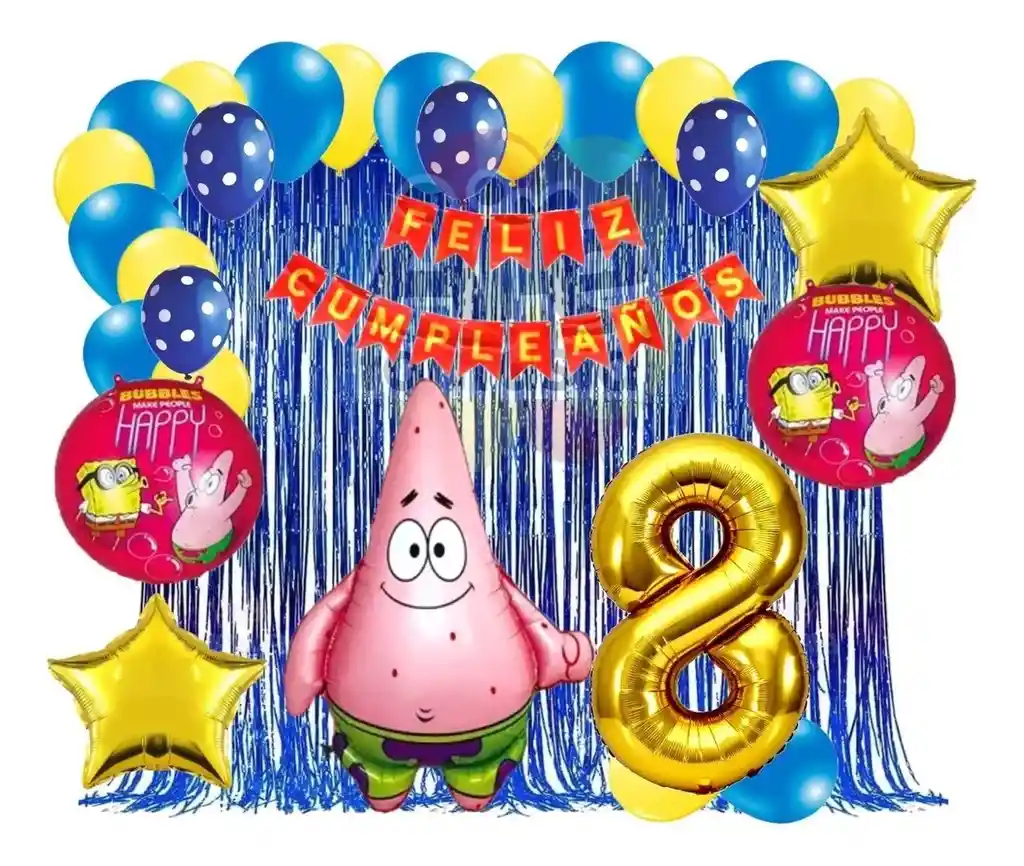 Kit Globos Bob Esponja Cumpleaños Cortina Numero Patricio #8