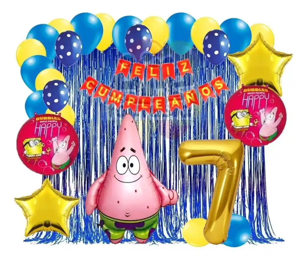 Kit Globos Bob Esponja Cumpleaños Cortina Numero Patricio #7